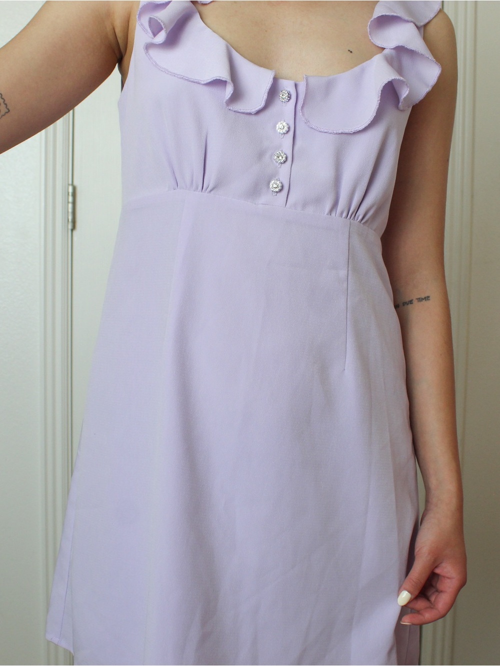 Sugar Thrillz Lilac Ruffle-Trim Mini Dress